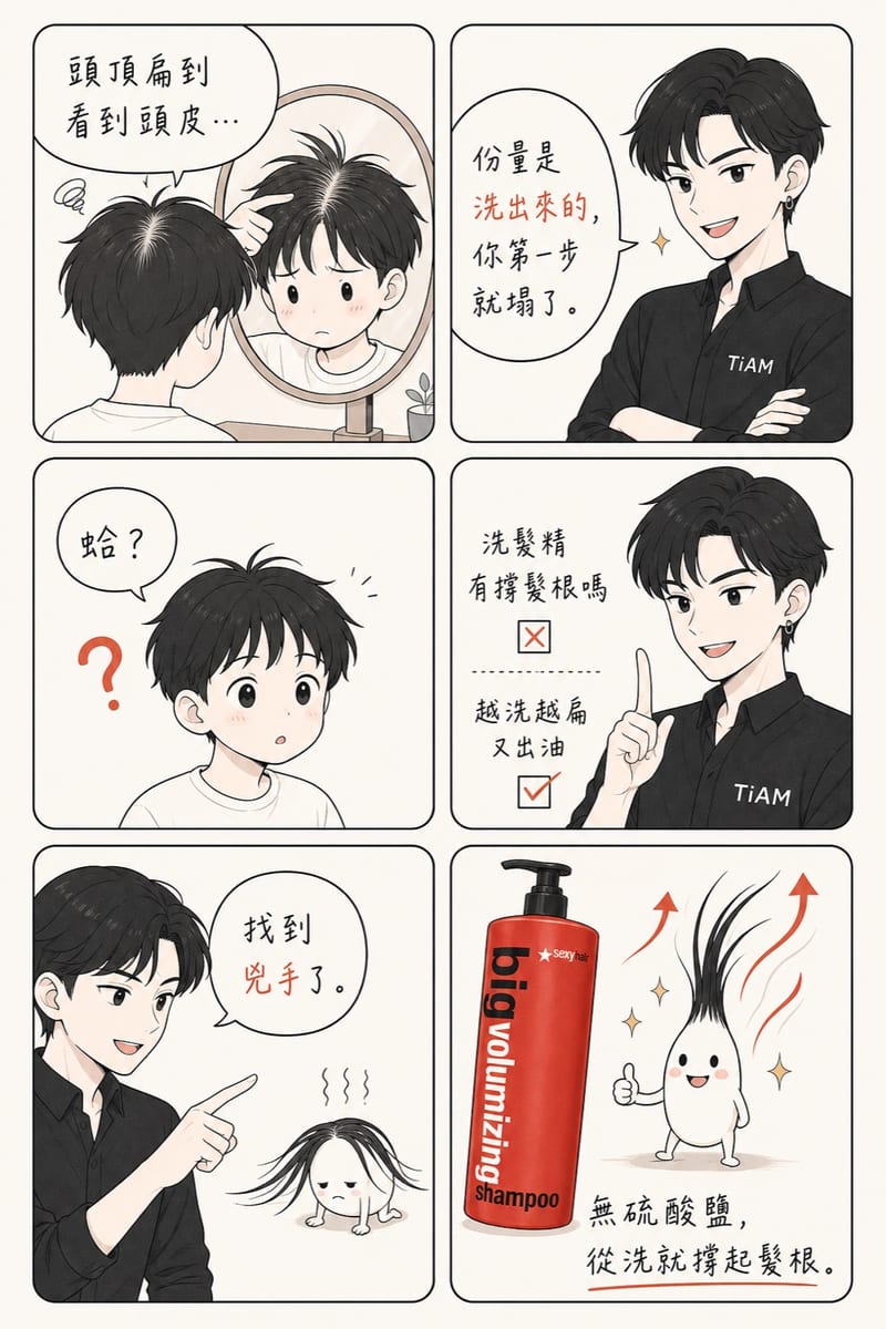 漫畫版使用說明:髮量少、細軟塌,無硫酸鹽從洗撐起髮根
