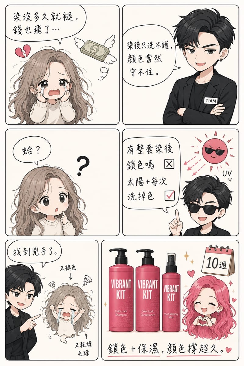 漫畫版使用說明:染髮族,鎖色+保濕撐 10 週