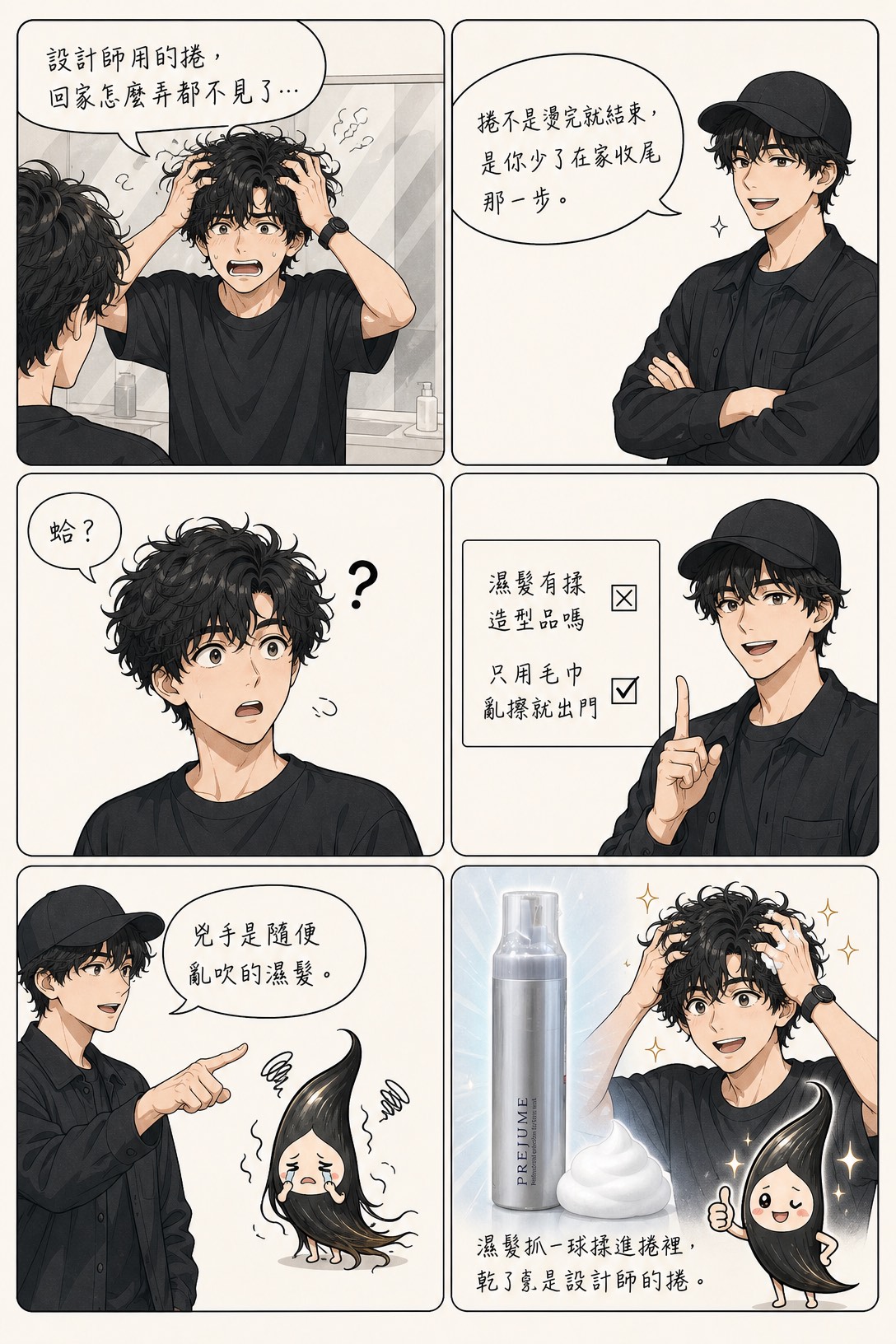 燙後在家還原沙龍捲，濕髮揉一把，乾了就是那顆捲
