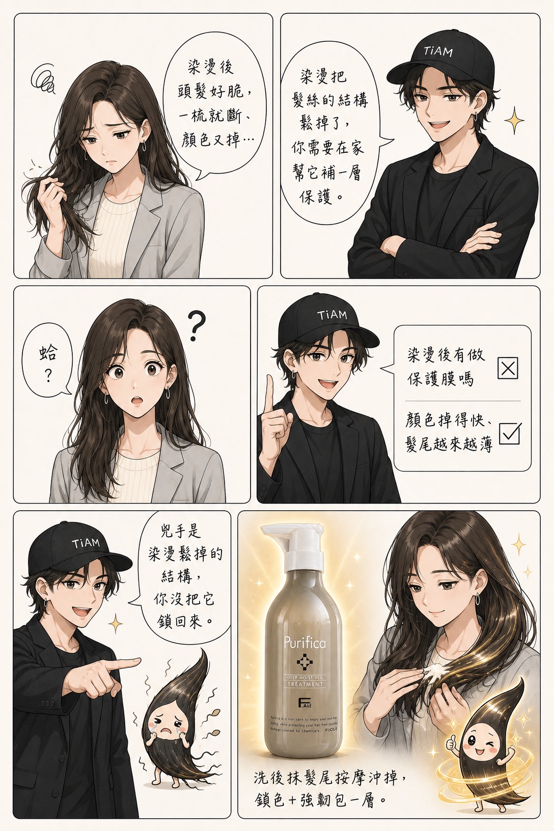 染燙後頭髮變脆、掉色,洗後抹髮尾按摩沖掉,鎖色+強韌包一層